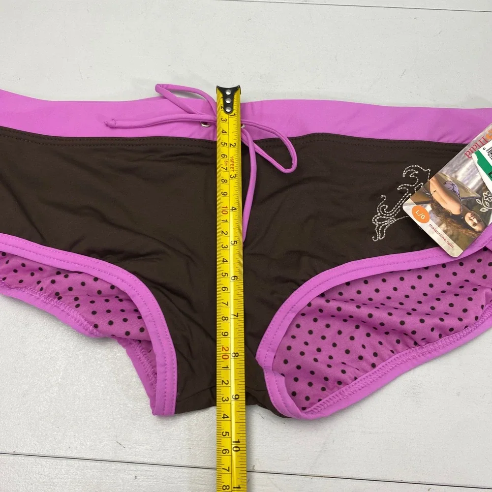 Y2K Maia Bikini Bottoms Womens Large Brown Pink Polka Dot Swimwear Boy Shorts